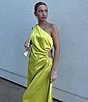 Color:Chanteuse - Image 5 - Astrid Hammered Satin One Shoulder Asymmetrical Hem A-Line Dress
