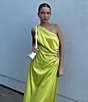 Color:Chanteuse - Image 6 - Astrid Hammered Satin One Shoulder Asymmetrical Hem A-Line Dress