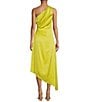 Color:Chanteuse - Image 2 - Astrid Hammered Satin One Shoulder Asymmetrical Hem A-Line Dress