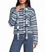 Gianni Bini Aurora Striped Round Neck Long Sleeve Scarf Button Front Cardigan - Image 1