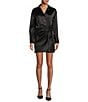 Color:Black - Image 1 - Avery Long Sleeve Satin Point Collar Neck Faux Wrap Dress