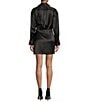 Color:Black - Image 2 - Avery Long Sleeve Satin Point Collar Neck Faux Wrap Dress