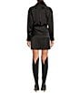 Color:Black - Image 2 - Avery Satin Long Sleeve Point Collar Neck Faux Wrap Dress