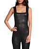 Color:Black - Image 1 - Baylin Luxe Coated Square Neck Sleeveless Coordinating Crop Top