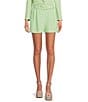 Color:Pear - Image 1 - Bella High Rise Crepe Suiting Belted Coordinating Shorts