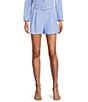 Color:Chambray - Image 1 - Bella High Rise Crepe Suiting Belted Coordinating Shorts