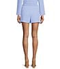 Color:Chambray - Image 2 - Bella High Rise Crepe Suiting Belted Coordinating Shorts
