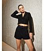 Color:Black - Image 6 - Bella High Rise Crepe Suiting Belted Coordinating Shorts