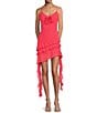 Gianni Bini Belle Rosette Sweetheart Neck Sleeveless Ruffle Chiffon Mini Dress, Color:Watermelon - Image 1