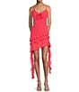 Color:Watermelon - Image 1 - Belle Rosette Sweetheart Neck Sleeveless Ruffle Chiffon Mini Dress