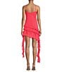 Color:Watermelon - Image 2 - Belle Rosette Sweetheart Neck Sleeveless Ruffle Chiffon Mini Dress