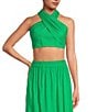 Color:Kelly Green - Image 1 - Brea Linen Halter Neck Sleeveless Coordinating Blouse