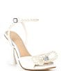 Color:White - Image 1 - Bridal Collection HaydnTwo Satin Pearl Bow Ankle Strap Dress Sandals
