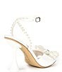 Color:White - Image 2 - Bridal Collection HaydnTwo Satin Pearl Bow Ankle Strap Dress Sandals