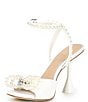Color:White - Image 4 - Bridal Collection HaydnTwo Satin Pearl Bow Ankle Strap Dress Sandals