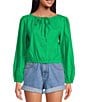 Color:Kelly Green - Image 1 - Camilla Boat Neck Long Sleeve Pullover Woven Linen Blouse