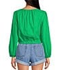 Color:Kelly Green - Image 2 - Camilla Boat Neck Long Sleeve Pullover Woven Linen Blouse