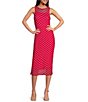 Color:Pink/Red - Image 1 - Cara Check Print Mesh Crew Neck Sleeveless Midi Dress