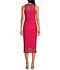 Color:Pink/Red - Image 2 - Cara Check Print Mesh Crew Neck Sleeveless Midi Dress