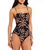 Color:Black - Image 1 - Cardiff Rock Ruched Tie Side One Piece Swimsuit