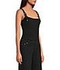 Gianni Bini Carrie Square Neck Buckle Strap Sleeveless Top, Color:Black - Image 3