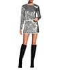 Gianni Bini Cassidy Two Piece Sequin Long Sleeve Blouse & Mini Skirt Set, Color:Silver - Image 1