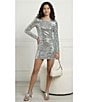 Gianni Bini Cassidy Two Piece Sequin Long Sleeve Blouse & Mini Skirt Set, Color:Silver - Image 4