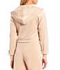 Color:Champagne - Image 2 - Cathie Velour Long Sleeve Zip Up Cropped Hooded Coordinating Jacket
