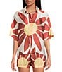 Gianni Bini Gianni Bini Charlie Point Collar Short Sleeve Button Front Printed Satin Coordinating Blouse, Color:Sunburst - Image 2
