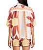 Gianni Bini Gianni Bini Charlie Point Collar Short Sleeve Button Front Printed Satin Coordinating Blouse, Color:Sunburst - Image 3