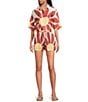 Gianni Bini Gianni Bini Charlie Point Collar Short Sleeve Button Front Printed Satin Coordinating Blouse, Color:Sunburst - Image 4