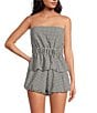 Gianni Bini Chelsea Gingham Strapless Bubble Hem Coordinating Blouse, Color:Black/White - Image 1