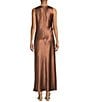 Gianni Bini Cheyanne Satin 3D Rosettes Cutout Round Neck Sleeveless Ruched Slip Maxi Dress, Color:Almond - Image 2
