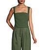 Gianni Bini Coco Coordinating Square Neck Crepe Blouse, Color:Rifle Green - Image 1