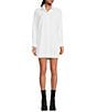 Color:Ivory - Image 1 - Button Down Collar Long Sleeve Mini Shirt Dress