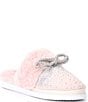 Color:Carnation Pink - Image 1 - ComfieeTwo Embellished Rhinestone Bow Faux Fur Slippers
