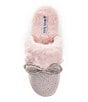 Color:Carnation Pink - Image 5 - ComfieeTwo Embellished Rhinestone Bow Faux Fur Slippers