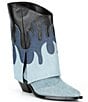 Color:Dungaree Blue - Image 1 - Conley Flame Demin Western Foldover Boots