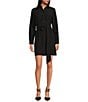 Color:Black - Image 1 - Connie Long Sleeve Button Down Collar Belted Poplin Shirt Dress