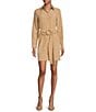 Color:Desert - Image 1 - Connie Long Sleeve Button Down Collar Belted Poplin Shirt Dress