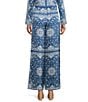 Gianni Bini Coordinating Whitney Satin Wide Leg Pants, Color:Blue Bandana - Image 2