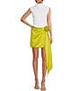 Color:Chartreuse - Image 3 - Courtney Satin Rosette Wrap Skirt