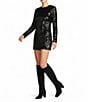 Gianni Bini Daisy Sequin Swoop Neck Long Sleeve Coordinating Blouse, Color:Black - Image 3