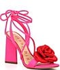 Color:Superb Pink - Image 1 - Dakota Satin Flower Ankle Wrap Dress Sandals