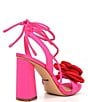 Color:Superb Pink - Image 2 - Dakota Satin Flower Ankle Wrap Dress Sandals