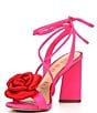 Color:Superb Pink - Image 4 - Dakota Satin Flower Ankle Wrap Dress Sandals