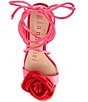 Color:Superb Pink - Image 5 - Dakota Satin Flower Ankle Wrap Dress Sandals