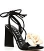 Color:Black - Image 1 - Dakota Satin Flower Ankle Wrap Dress Sandals