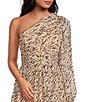 Color:Beige Tiger - Image 3 - Dalia Animal Print One Long Sleeve Asymmetrical Neck A-Line Crinkle Chiffon Maxi Dress