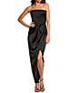Gianni Bini Daphne Satin Ruched Straight Neck Sleeveless Asymmetrical Hem Sheath Dress, Color:Black - Image 1